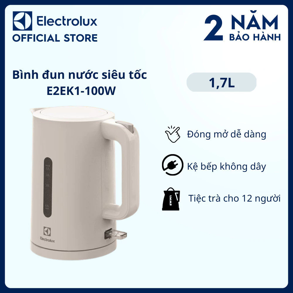 Read more about the article Bình đun nước siêu tốc Electrolux 1,7L E2EK1-100W: Sang, xịn, mịn, bền bỉ mà giá vẫn “hạt dẻ”